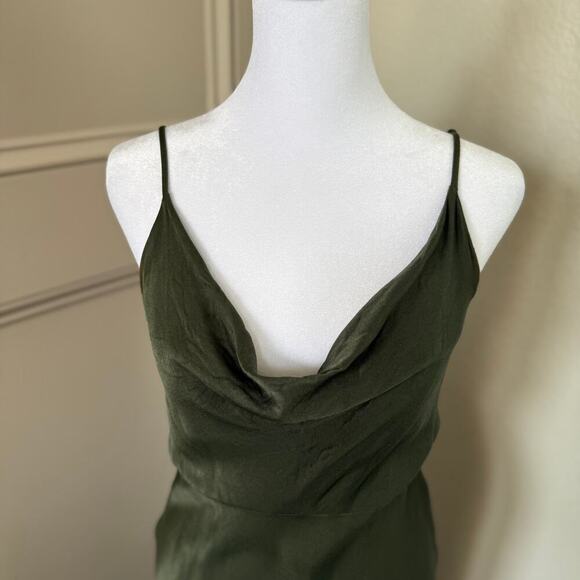 Anthropologie Elyse Bias Slip Dress Women’s Small Moss Green Cowl Neck - Picture 3 of 8